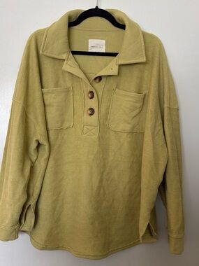 American Eagle Outfitters Olive Green Button-Up Pullover - Medium